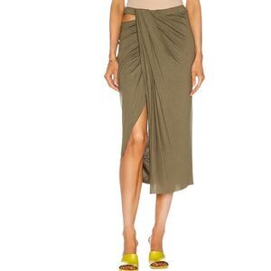 Helmut LANG Ruched Jersey Draped Skirt CUT OUT Army Naval Olive Green Brat NWT